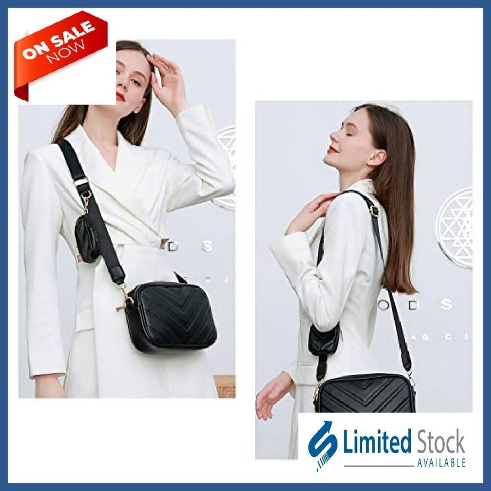 Quilted Vegan Leather Crossbody Bag with Coin Purse, Adjustable Strap - Picture 3 of 8